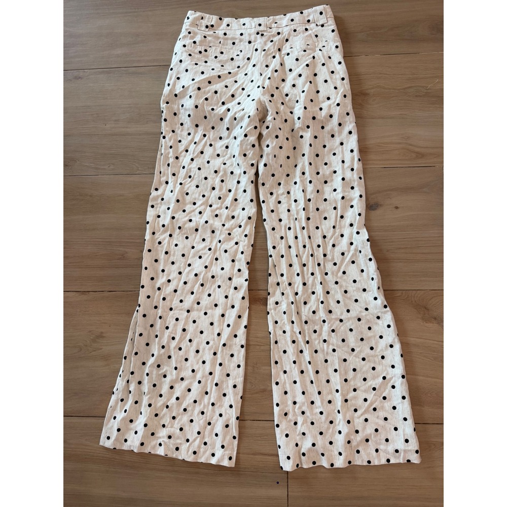 Amanda Uprichard Polka Dot Linen Blend Wide Leg Pants Cream Black Size S - Picture 5 of 11